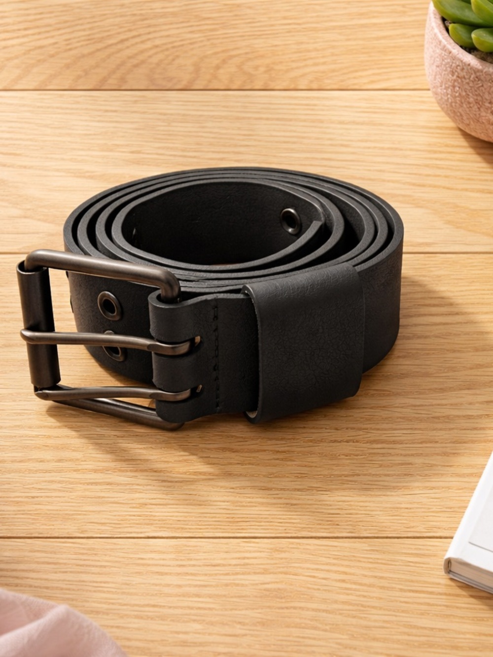 Source Unknown Black Double-Rivets Genuine Leather Belt XL/TG